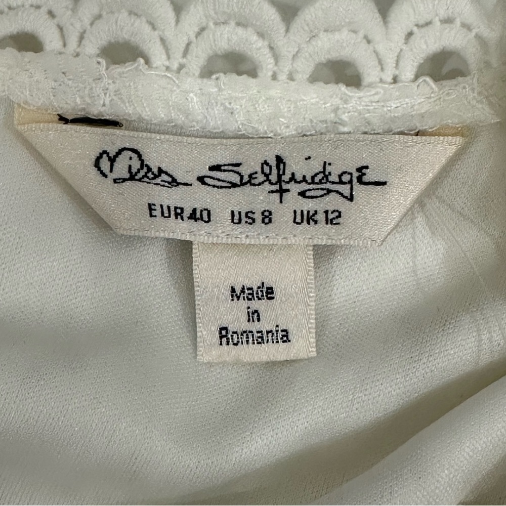 Miss Selfridge White Lace Dress Sleeveless Ruffle Hankerchief Hem - Picture 6 of 9